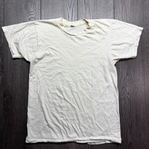 Vintage 1980s Single Stitch White Blank T Shirt Medium Bvd